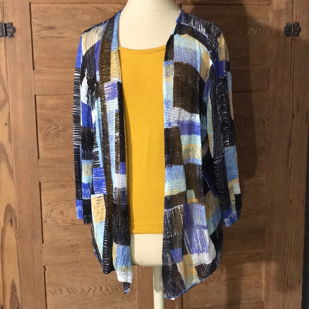 ZO ZO light knit cardigan blue black yellow sz L